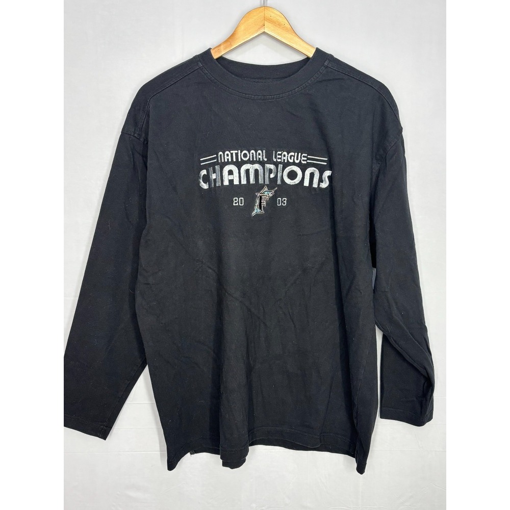 Florida Marlins Dynasty T-Shirt Mens Black Long Sleeve Embroidered Large Vintage